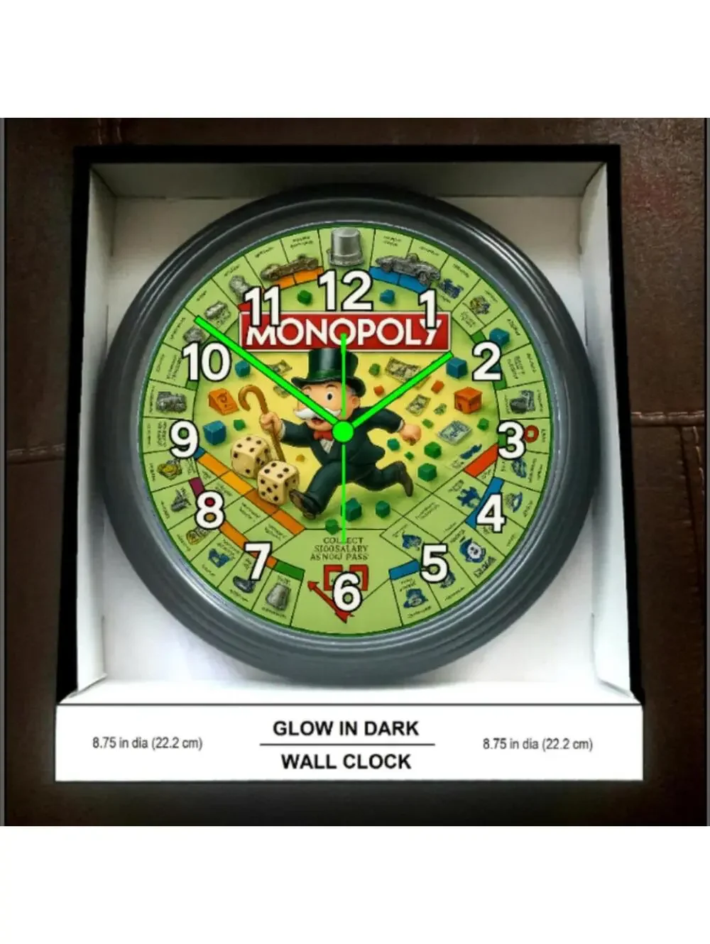 Monopoly Game Board Glow in The Dark Wall Clock New in Box